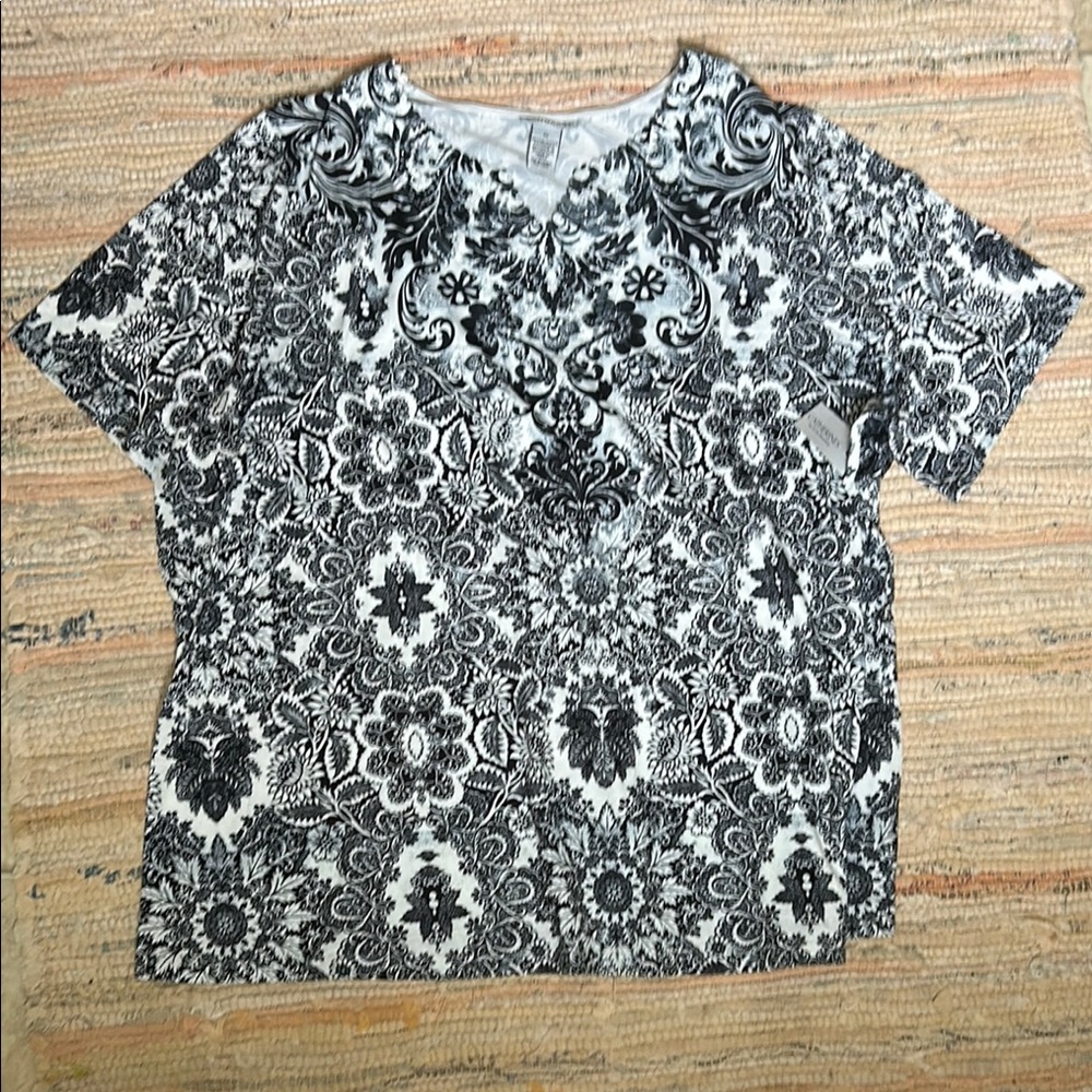 Catherine’s top 3X black and white with rhinestones